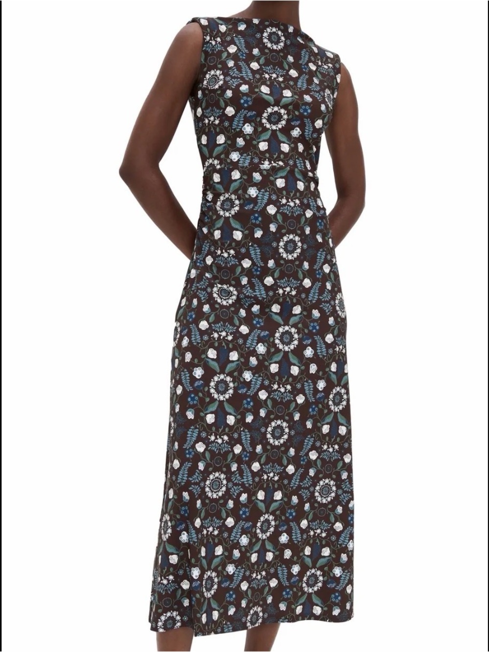 NWT Hill House Sleeveless Floral Maxi Dress in Brown, Blue & Cream